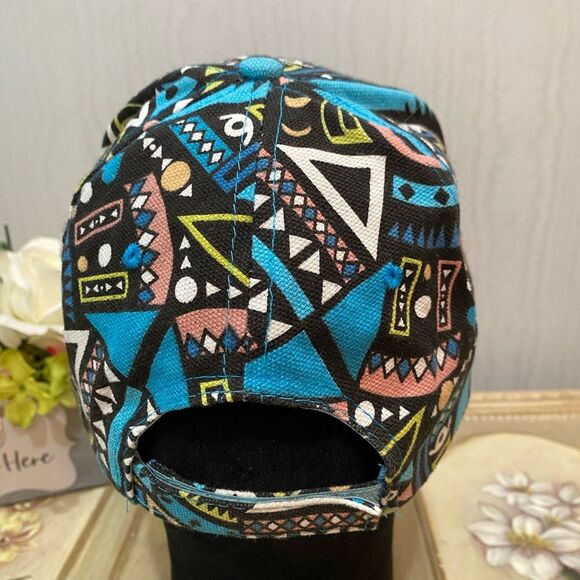 80s 90s Style Abstract Print Strapback Cap Hat Adjustable Unisex 100% Cotton - Picture 8 of 14